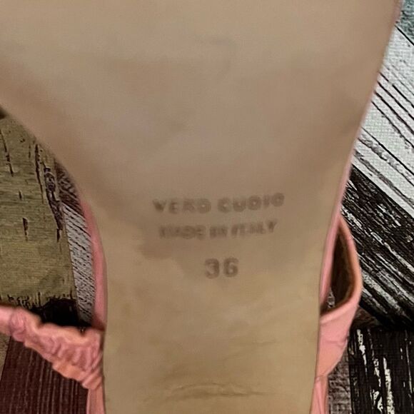 Paris Texas Embossed Leather Two Strap Heels Pink/Orange EUC SZ 6 - Picture 8 of 9